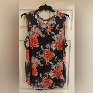 LuLaRoe “Cocoa” Dark Grey and Orange Floral Tank Top 3X